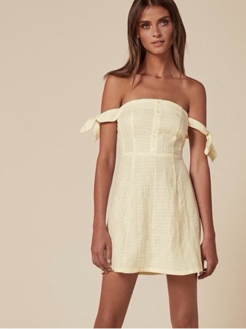 Reformation Arnaut Mini Linen Yellow Tie Dress Size 4